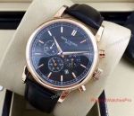 Patek Philippe Geneve Replica Watch Rose Gold Black Chronograph Leather Band